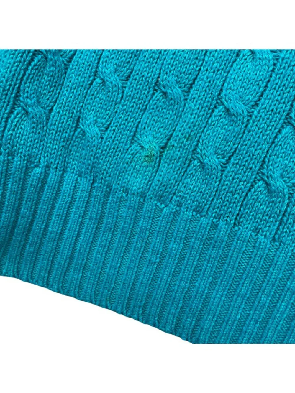 VTG Polo Ralph Lauren Men's 100% Cotton Cable-Knit V-Neck Sweater Teal • Large